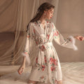 Printed Loose See-through Lace Tie-front Robe