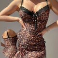 Leopard Print Camisole Bodycon Dress Lace Set